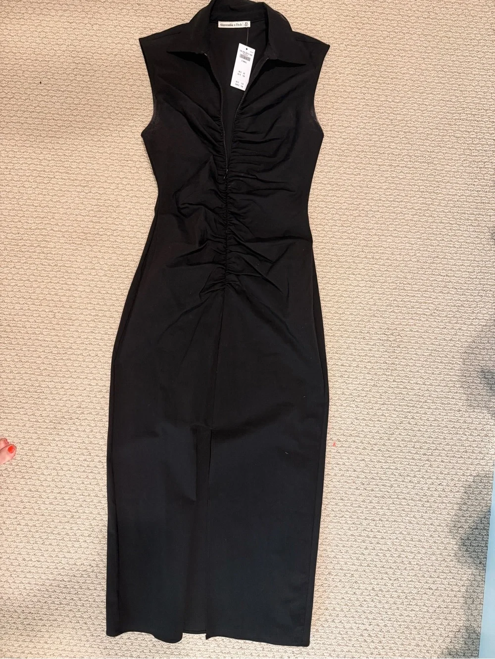 Abercrombie Black Sleeveless Ruched Front Midi Dress XS